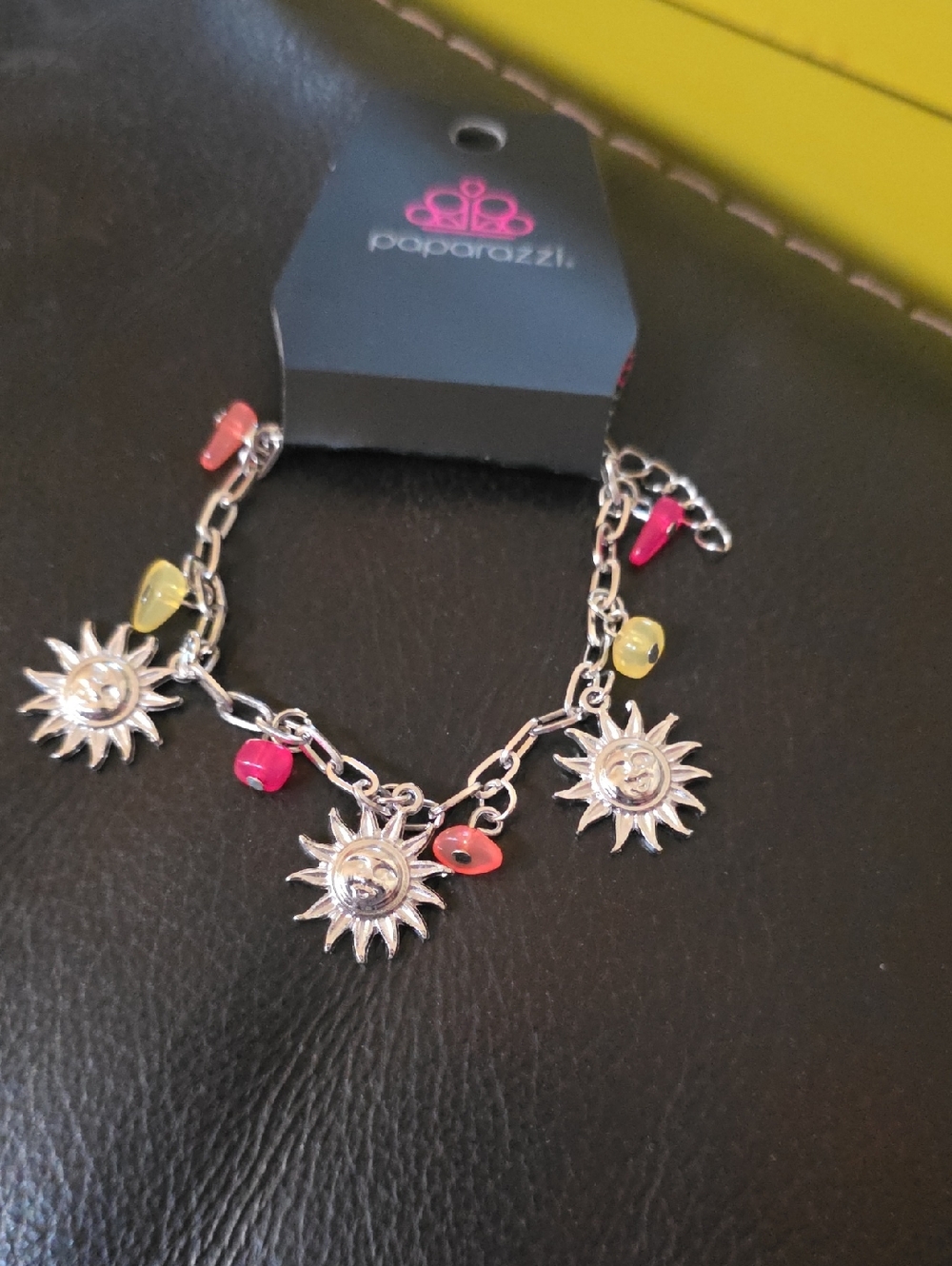 paparazzi Silver Sun Charm Bracelet with Pink, Yellow & Coral Accents